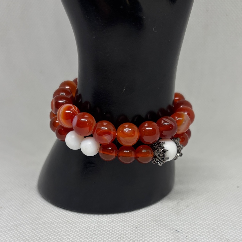 Carnelian and White Onyx Stretch Bracelet Stack